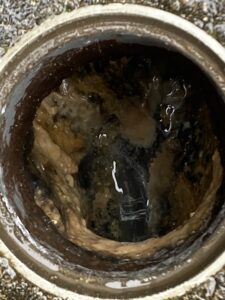 高圧洗浄前の排水マス内